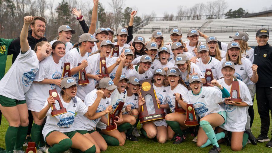 69 Women's Soccer celebrates their NCAA Championship win